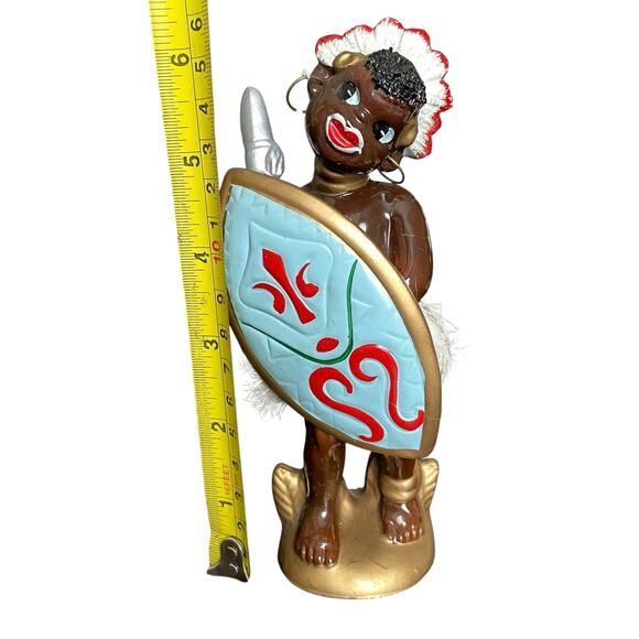 Vintage African Tribal Dancer with Shield Figurine Ceramic Mid Century Japan - Picture 5 of 11